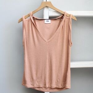 LNA Blush Pink Owen Double Twist Shoulder Ribbed V-Neck Tank Top Size Small